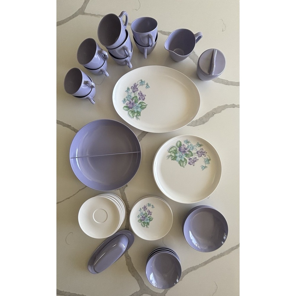 Royalon Melmac Lilac Corsage Plates Bowls Cups Butter Sugar Creamer 48 Pc Set